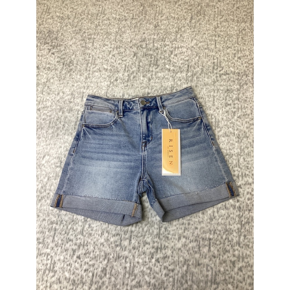 Risen Jeans Womens Light Wash Cuffed High Rise Denim Shorts RDS6155SZ Size M